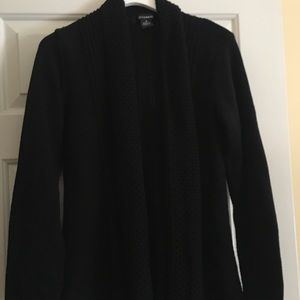 Black Open Drape Sweater with Crochet Trim
